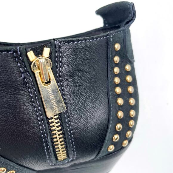 Anine Bing Low Charlie Boots Black Suede Gold Studded Ankle Flat Sz 36 / 6 US - Picture 11 of 15